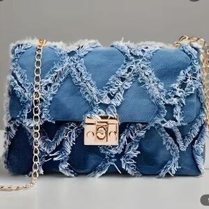 Jean Purse-Blue Quilted Shoulder Bag with Gold Chain and Turn-Lock